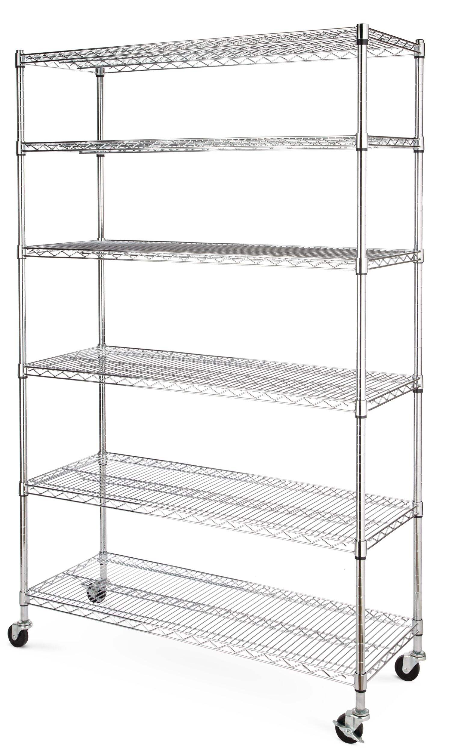 Étagère de rangement grillagée en métal Type A avec roulettes à 6 niveaux Front_Three_Fourths_Angled_Left