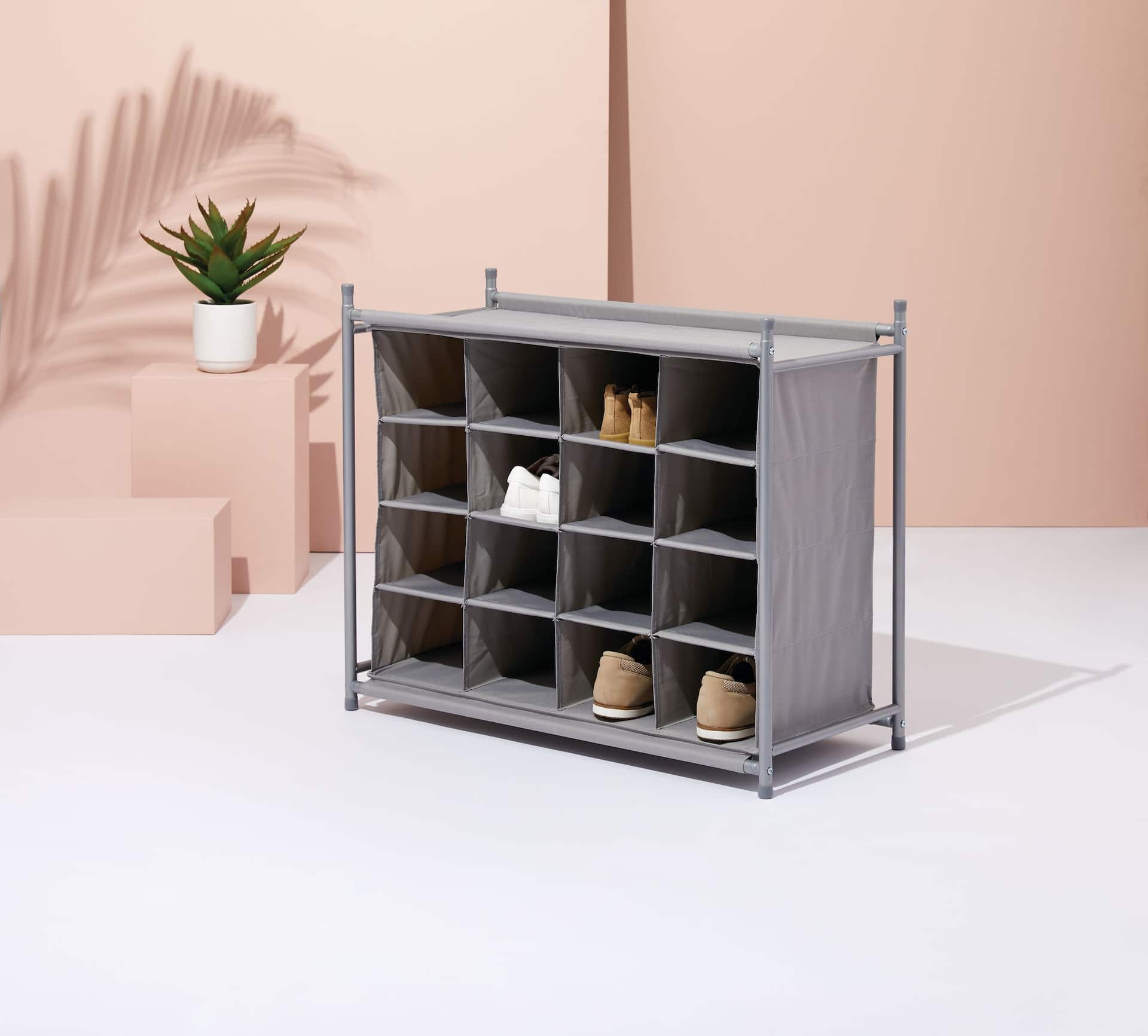 type A Stackable Ease 16 Compartment Shoe Organizer Holds up to 16 Pairs of Shoes Grey Canadian Tire