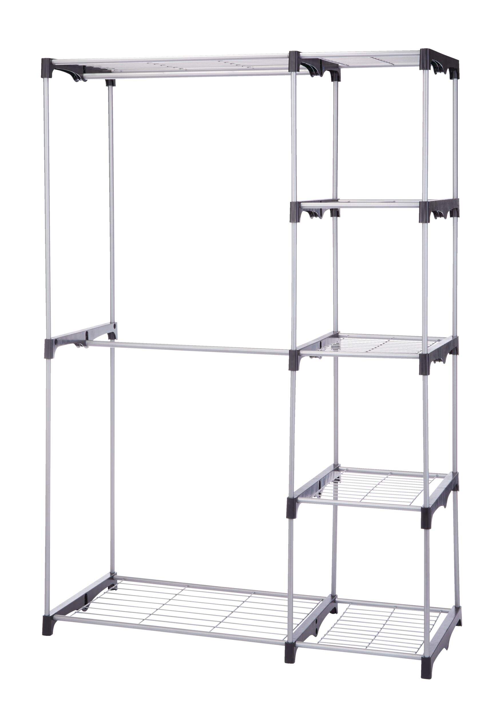 type A Prima Metal Freestanding Closet Organizer with 5 Wire Shelves & Rods Front_Angled_Left