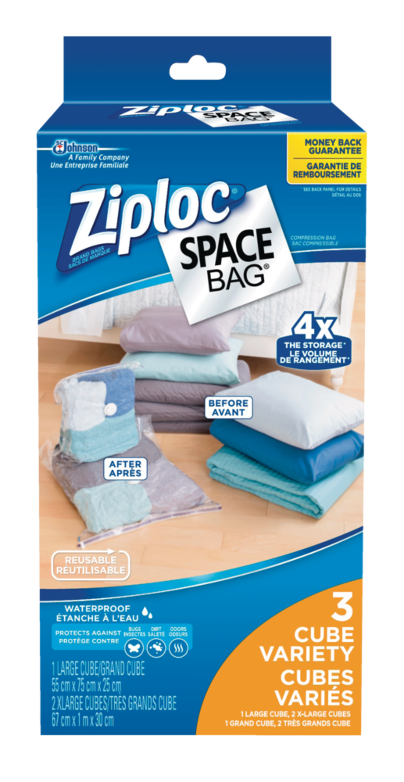 Ziploc Space Bag Plastic Cube Combo Vacuum Seal Storage Bags, 3-pc Front_Flat