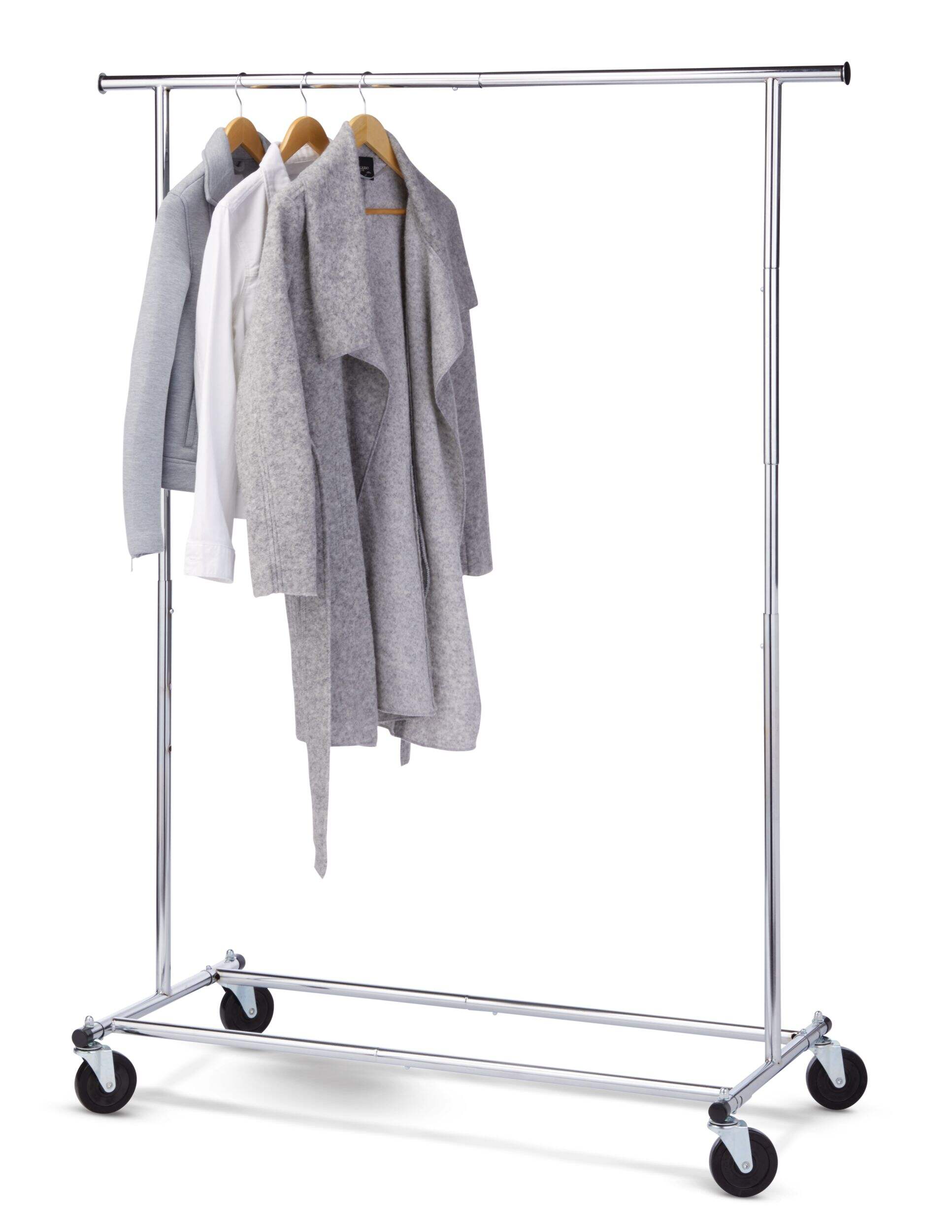 For Living Deluxe Single Rod Garment Rack, Chrome Back_Angled_Right