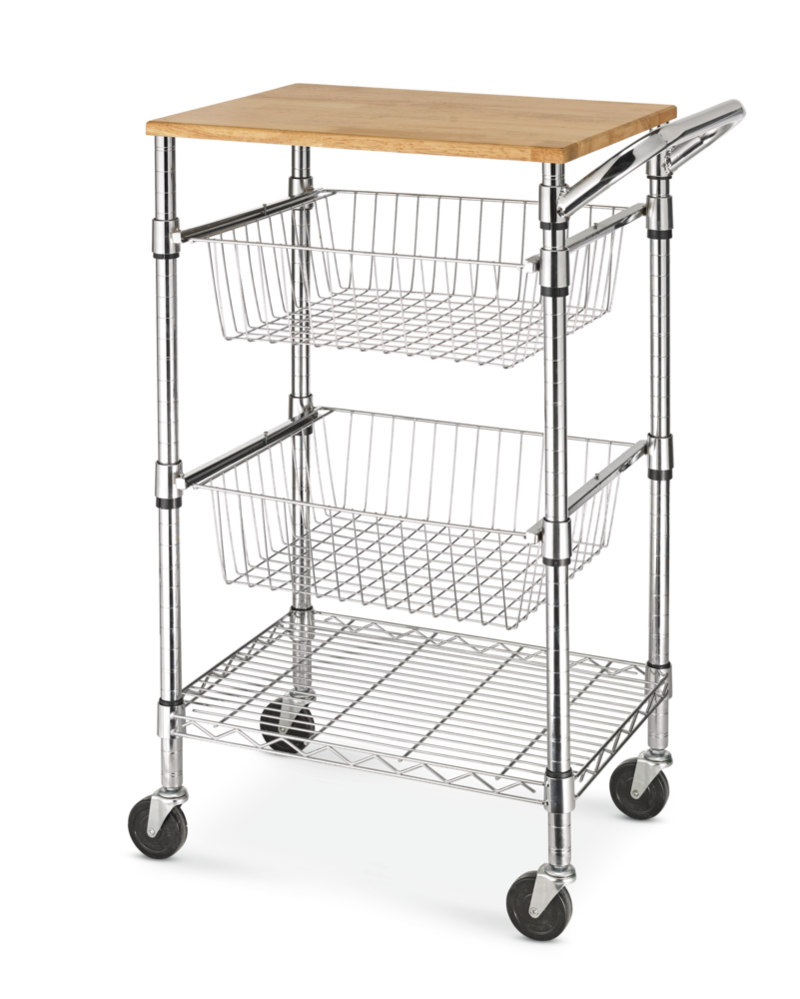 For Living Chrome Kitchen Cart with Cutting Board & 2 Baskets Canadian Tire