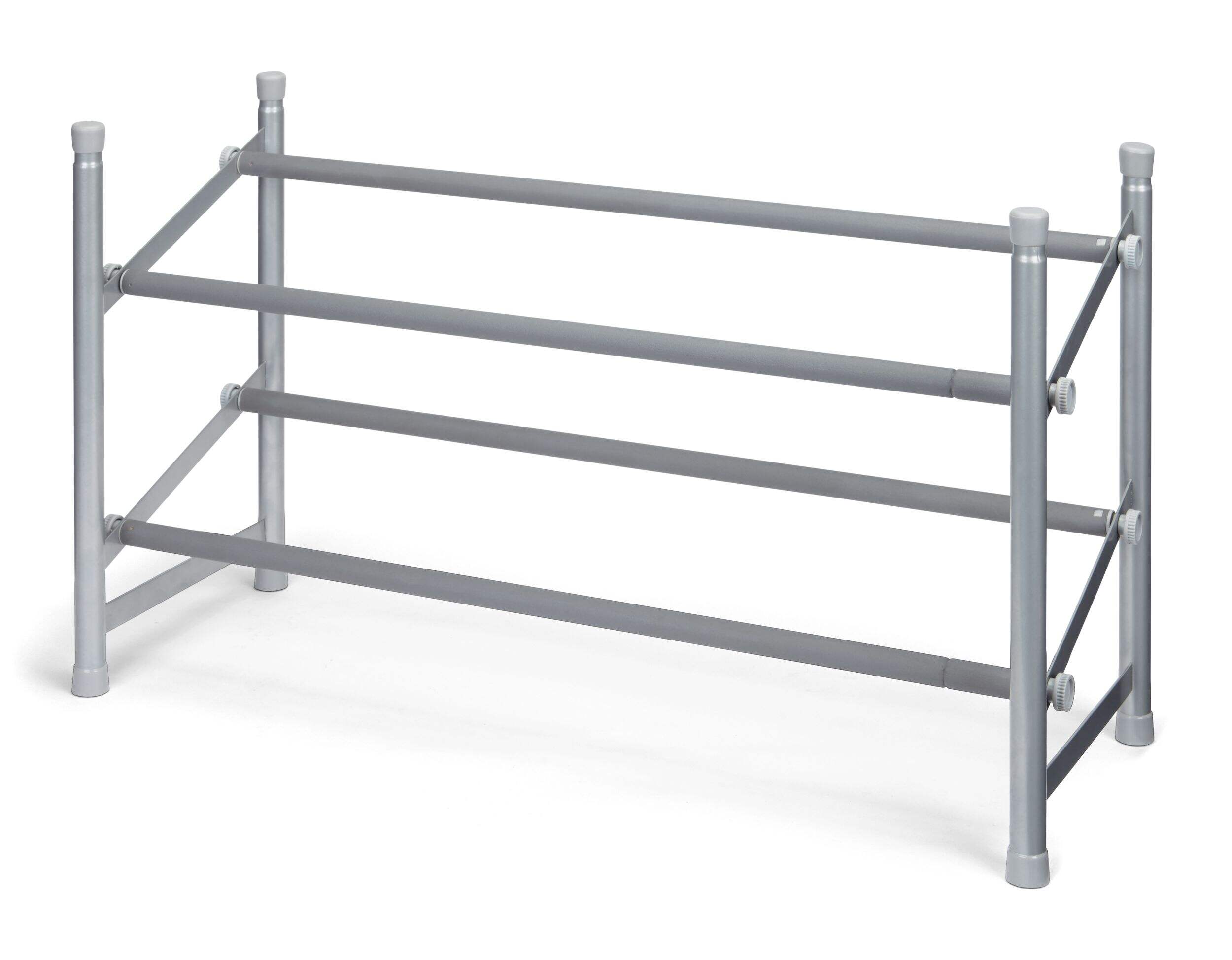 type A Radiant Expandable 2-Tier Shoe Rack, Holds up to 12 Pairs of Shoes, Grey Front_Angled_Left