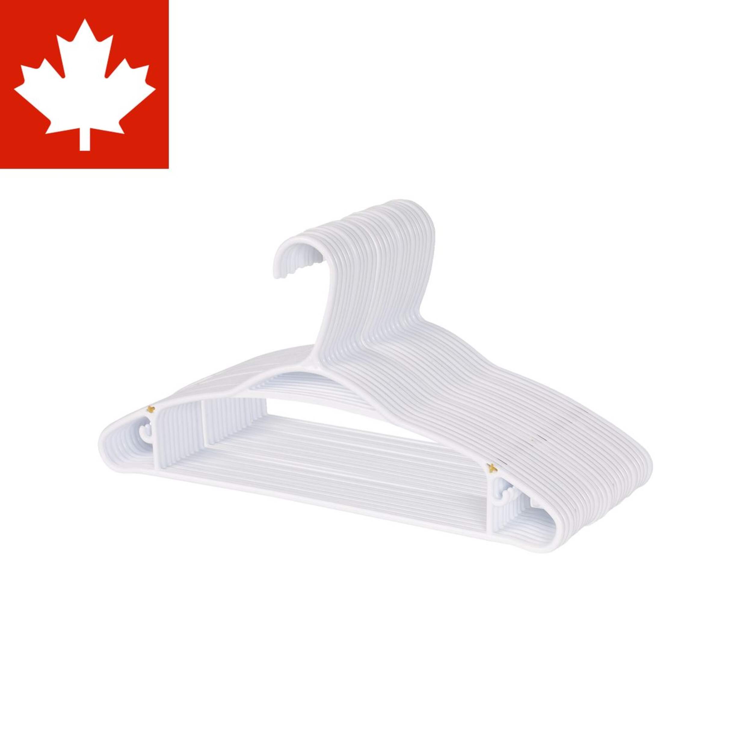 Type A Plastic Hangers, Slim, White, 24-pk Front_Angled_Left