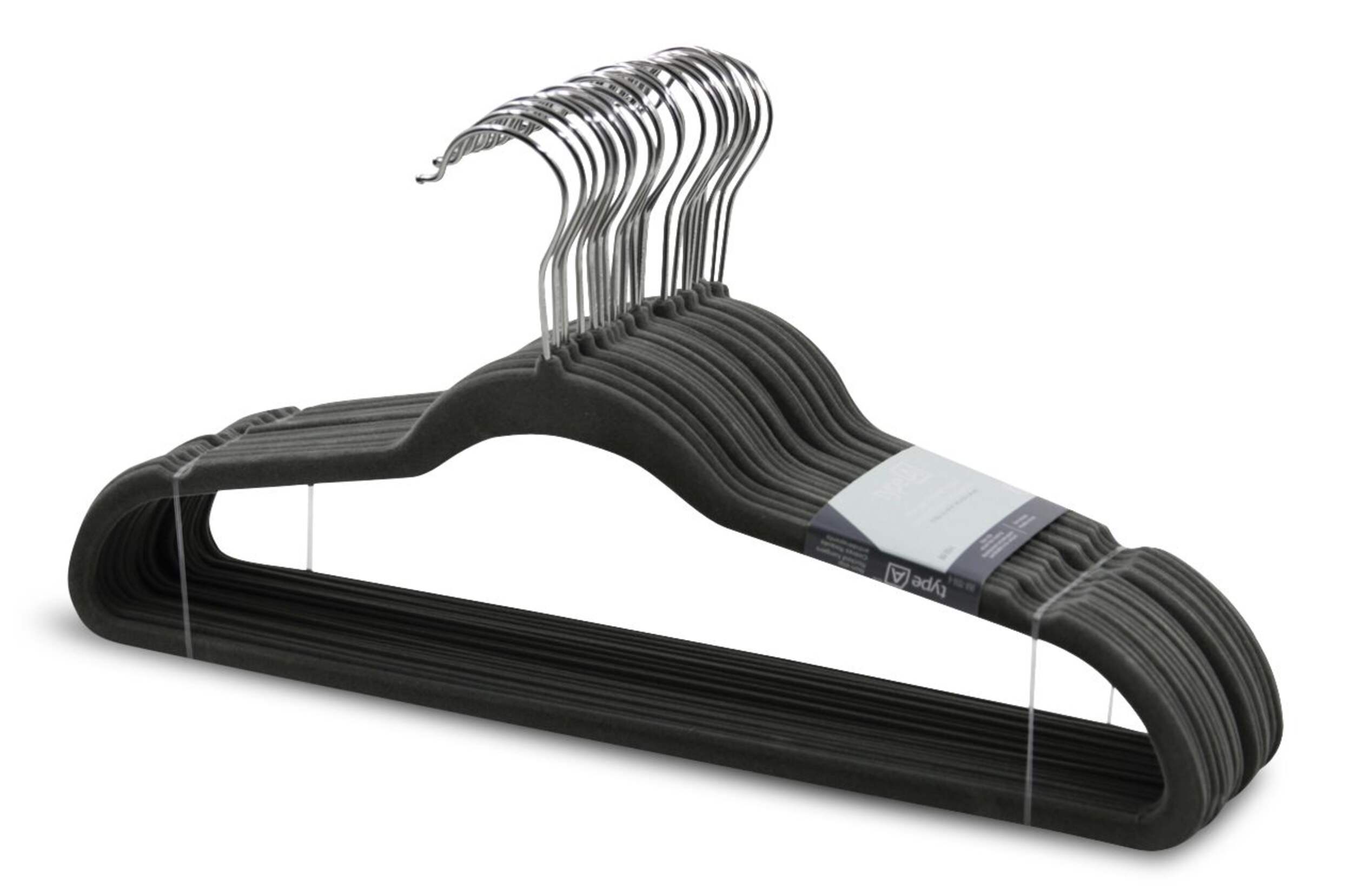 Type A Velvet Hangers, Non-Slip, Grey, 20-pk Front_Angled_Left