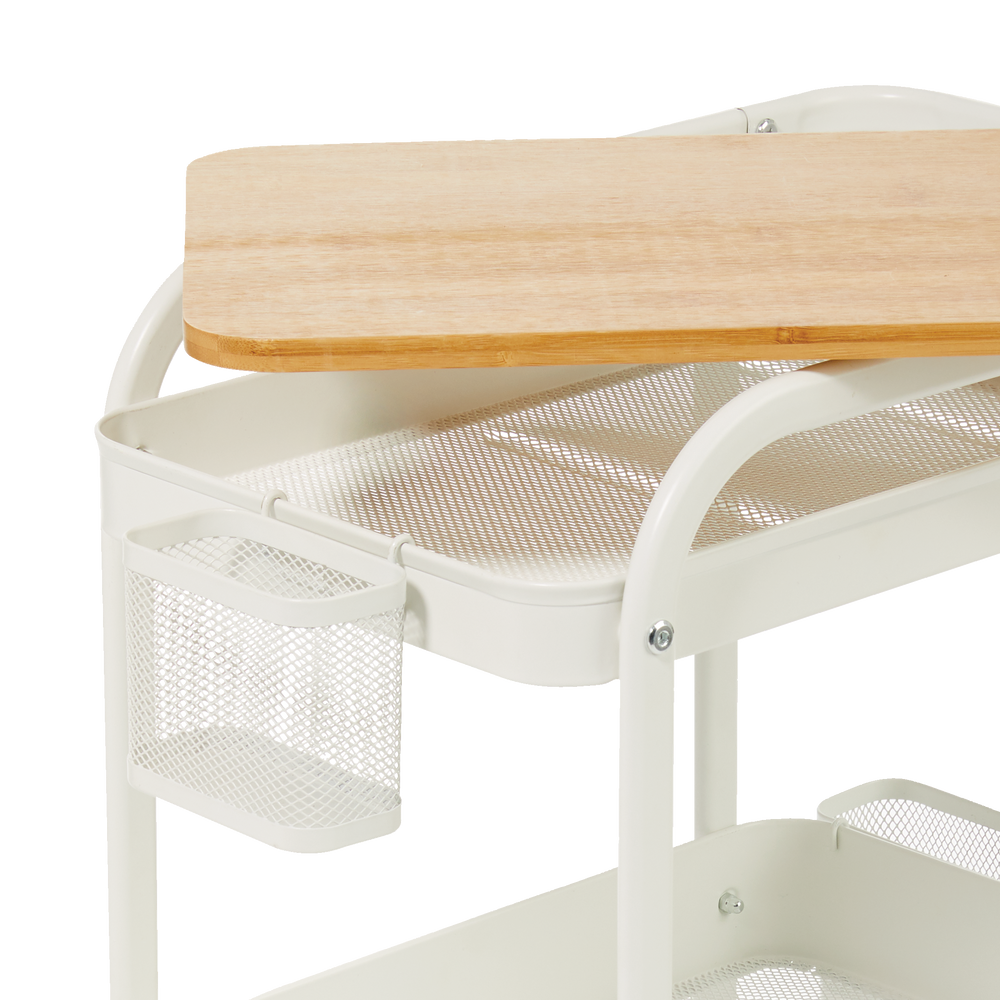 type A Engrained Steel 3Tier Utility Cart with 4 Wheels White
