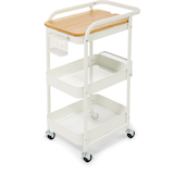 type A Engrained Steel 3-Tier Utility Cart with 4 Wheels White Front_Three_Fourths_Angled_Left