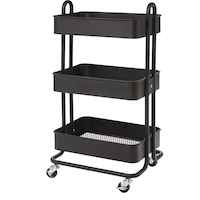 type A Momentum Steel 3-Tier Utility Cart with 4 Wheels Black Front_Angled_Left