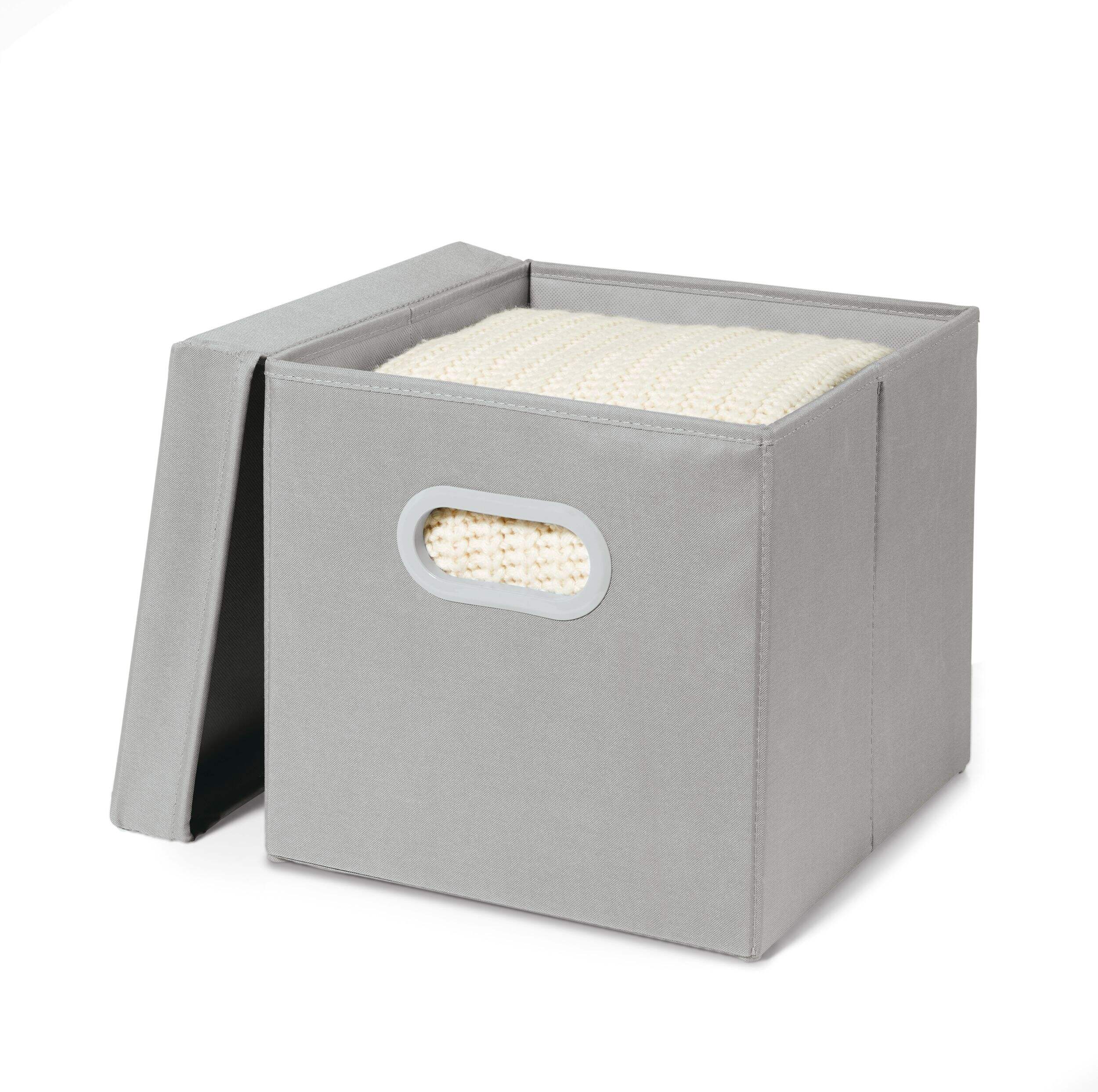 type A Ease Fabric Cube Storage Bin, Lightweight, Grey, Large Front_Angled_Left