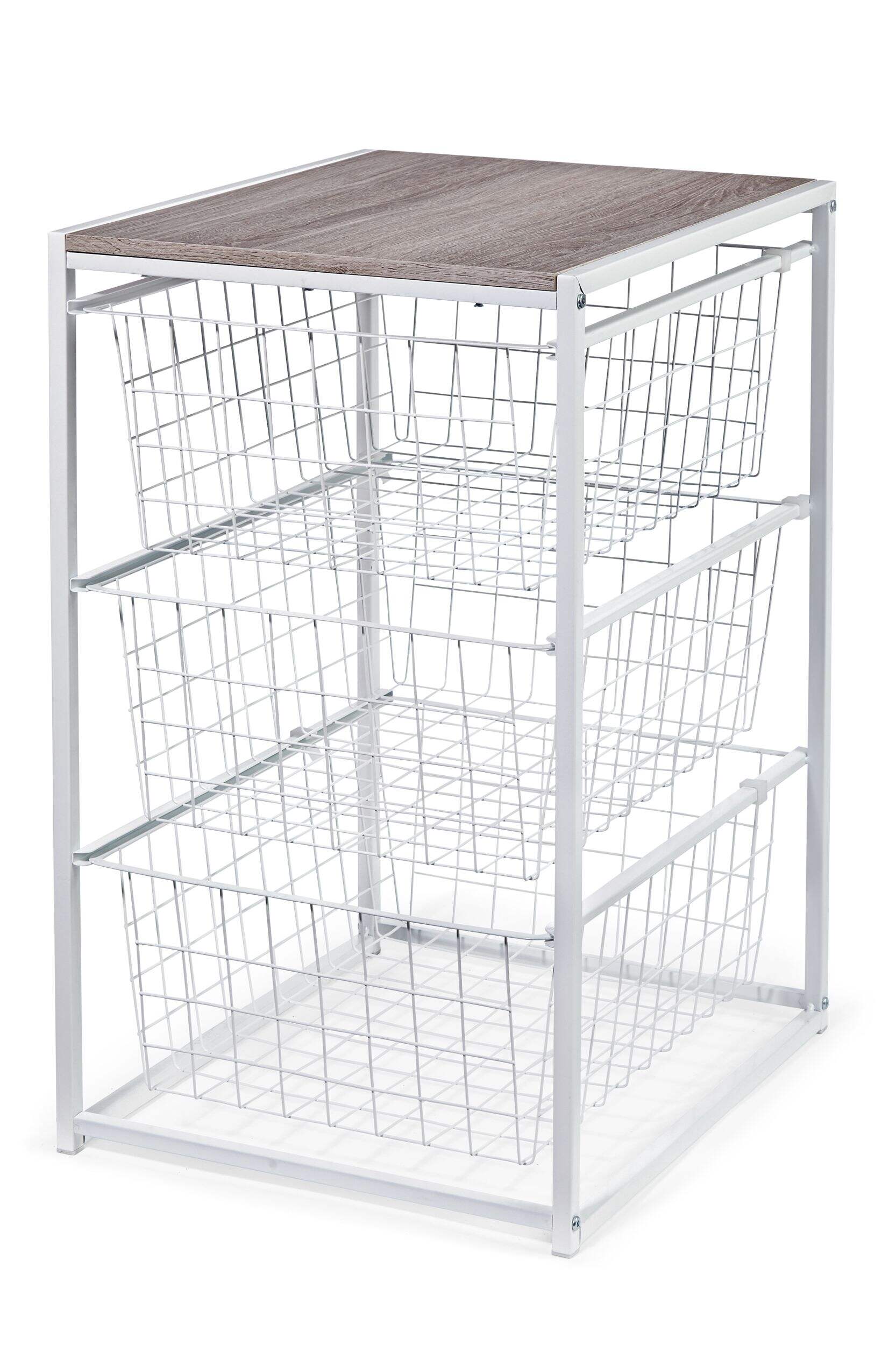 type A Linear Stackable 3-Drawer Storage Unit, White Front_Angled_Left