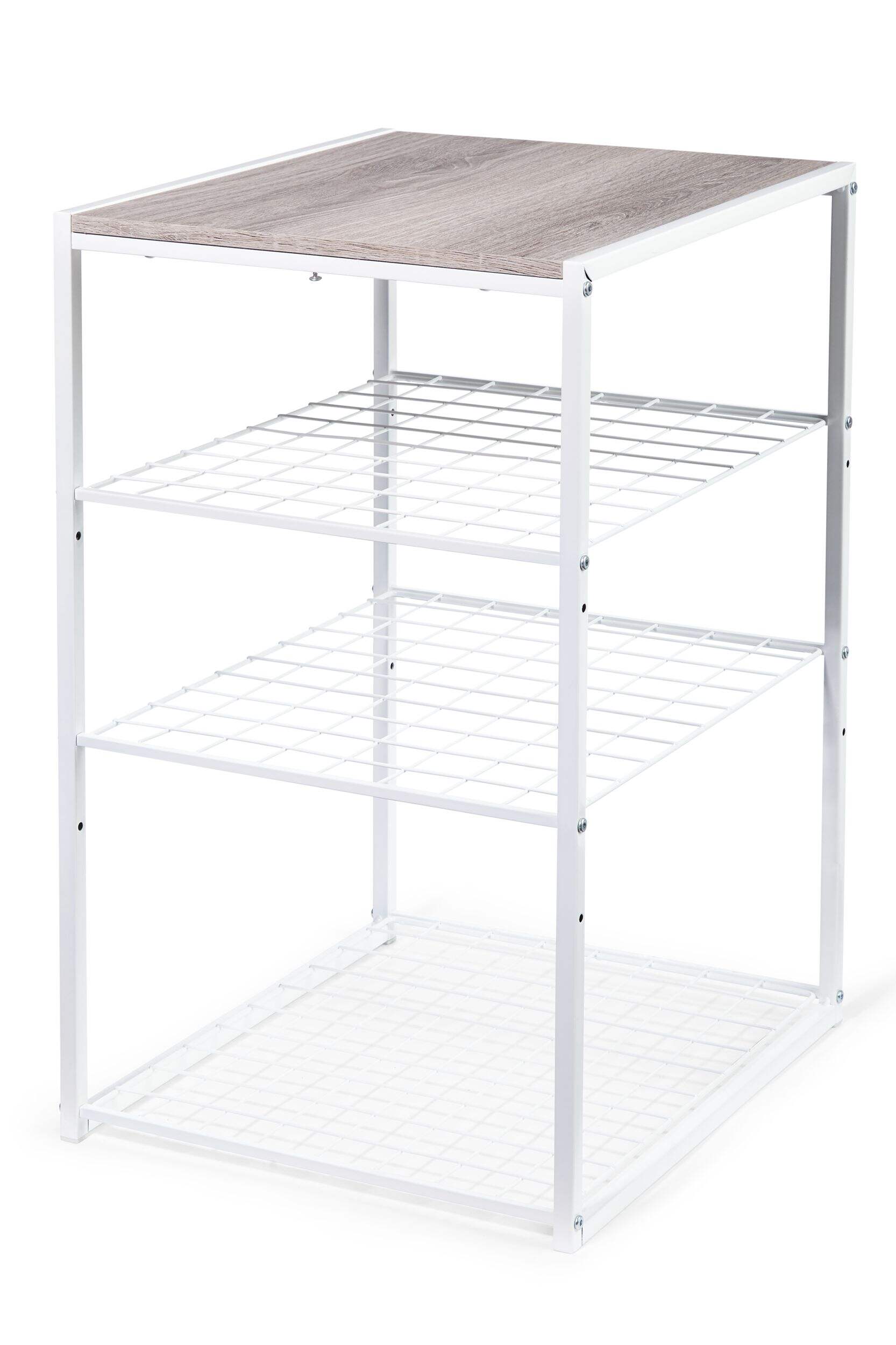 type A Linear Stackable 3-Shelf Storage Unit, White Front_Angled_Left