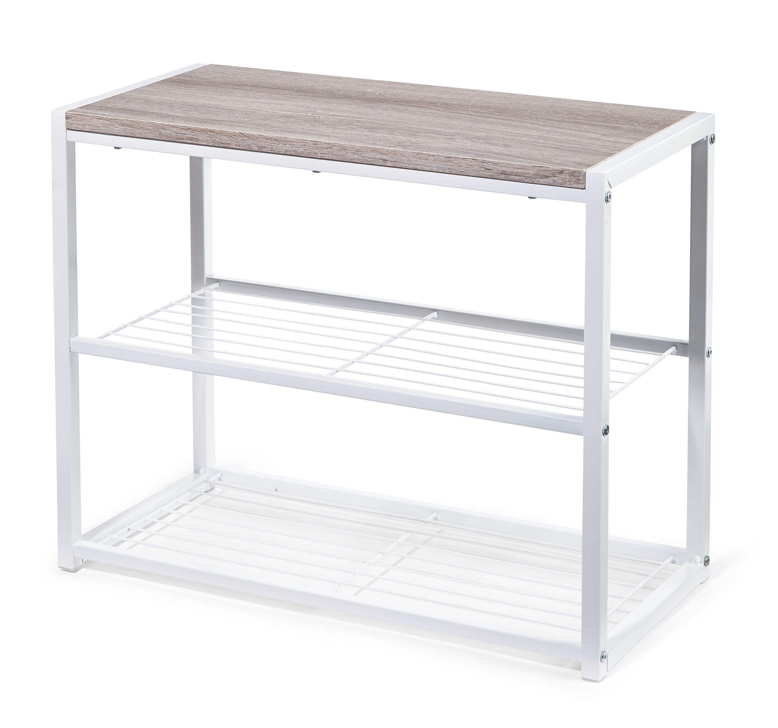 type A Linear Stackable 2-Shelf Shoe Rack, White Front_Angled_Left