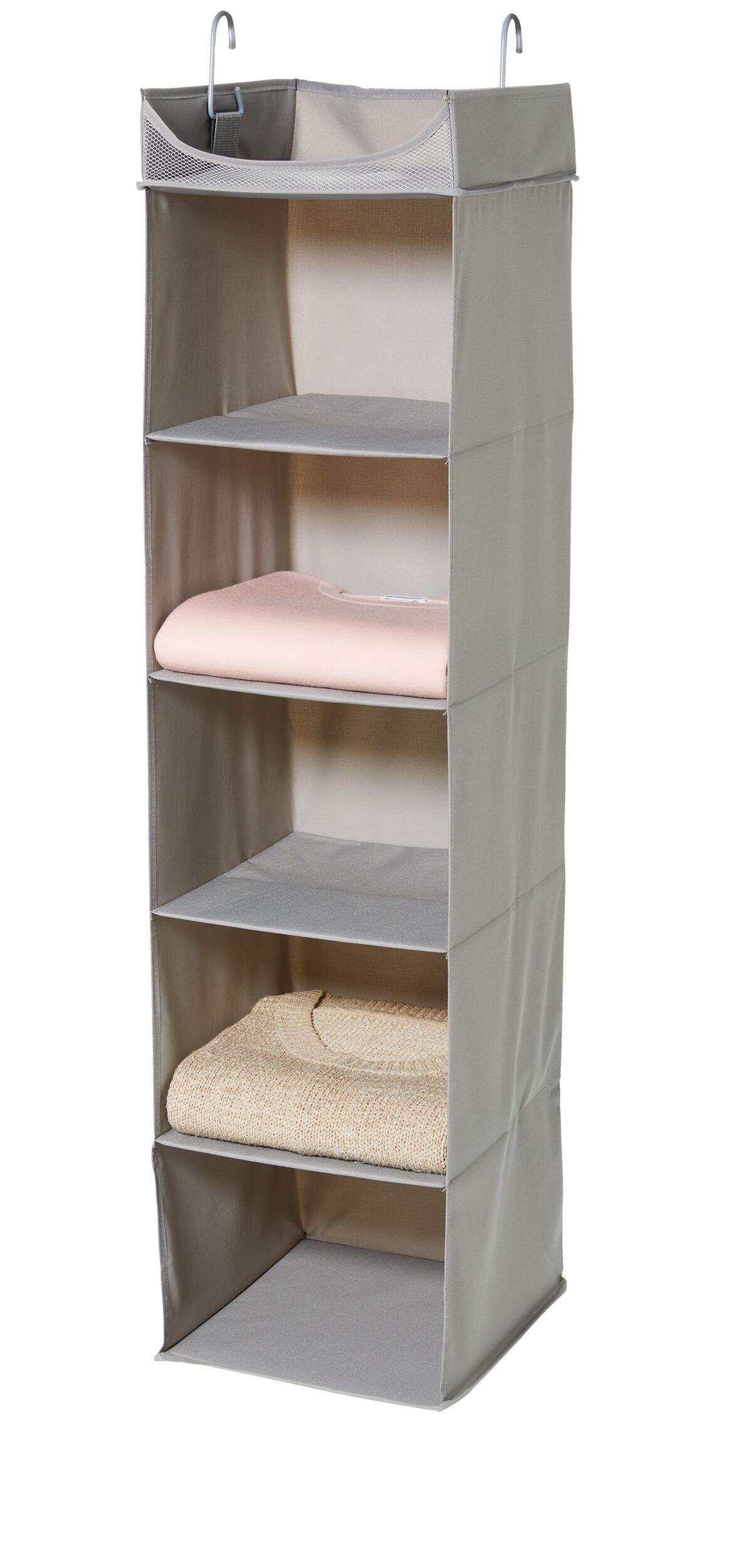 type A Ease 5-Shelf Hanging Closet Organizer, Grey Front_Angled_Left