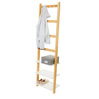 type A Wood Engrained Leaning Entryway Organizer with 5 Hooks & 3 Shoe Shelves Front_Angled_Left