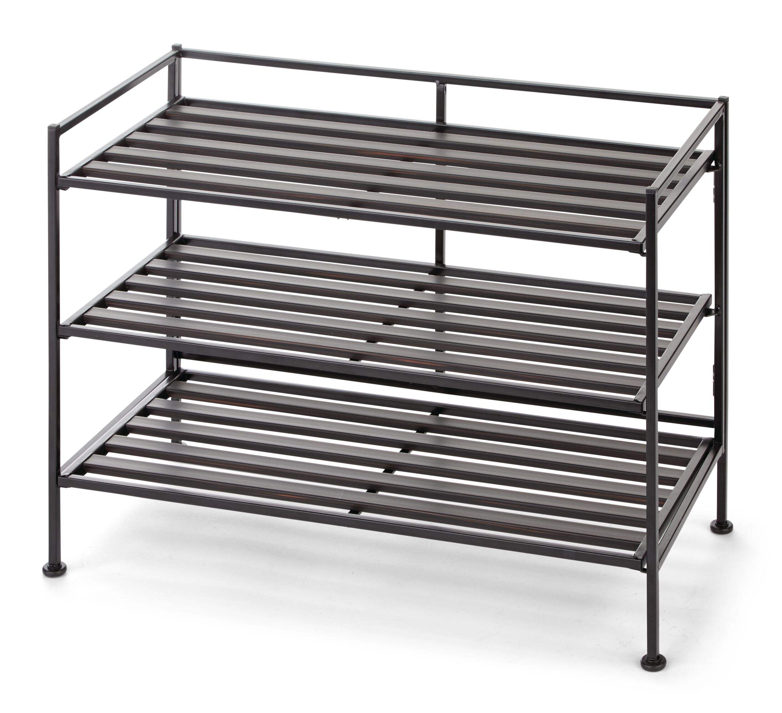 type A Stackable Perspective 3-Tier Shoe Rack, Black Front_Angled_Left