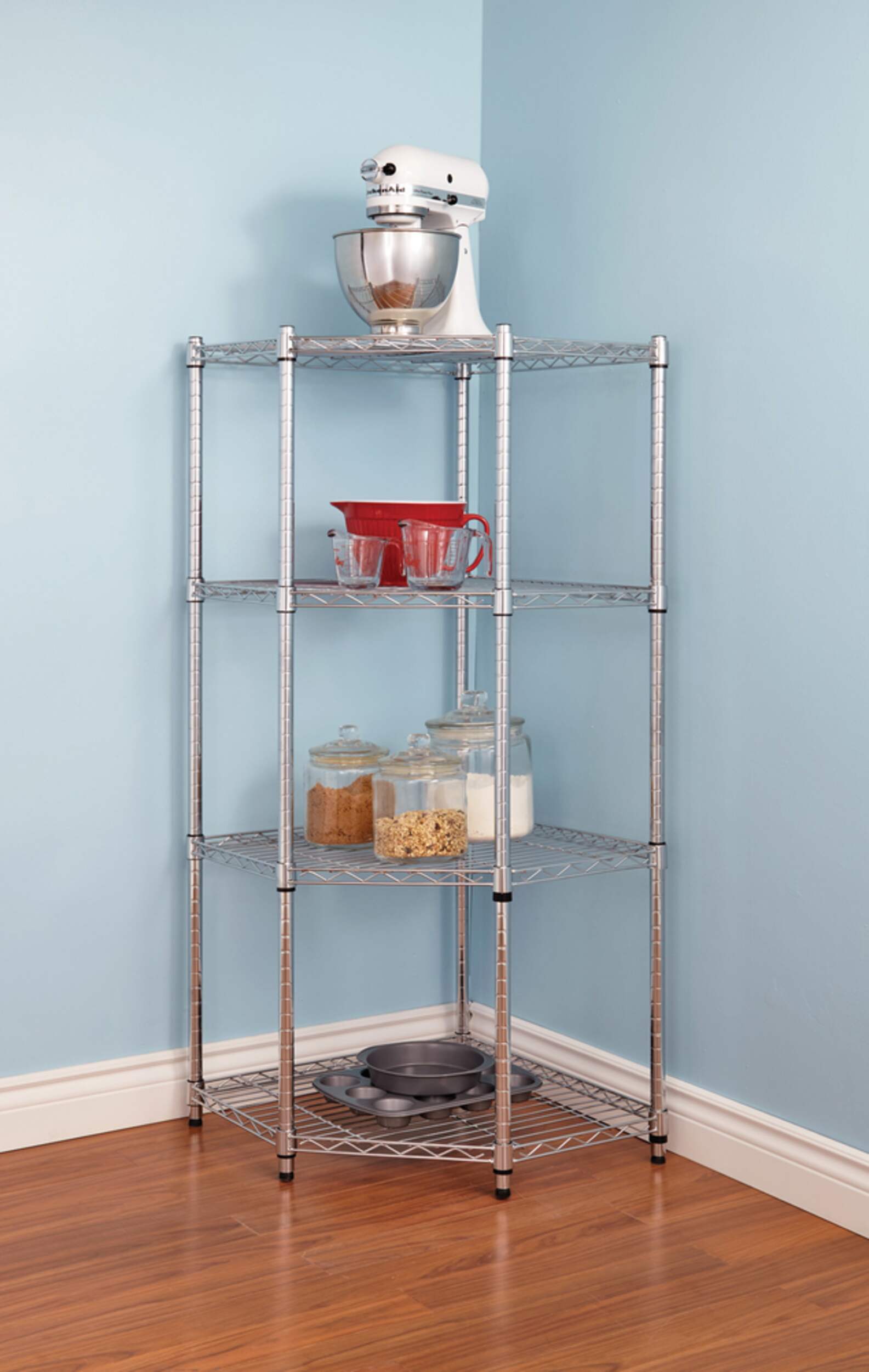 Unité en coin à 4 tablettes For Living, chrome Front_Flat