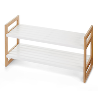 type A Wood Engrained 2-Tier Shoe Rack, Holds up to 6 Pairs of Shoes