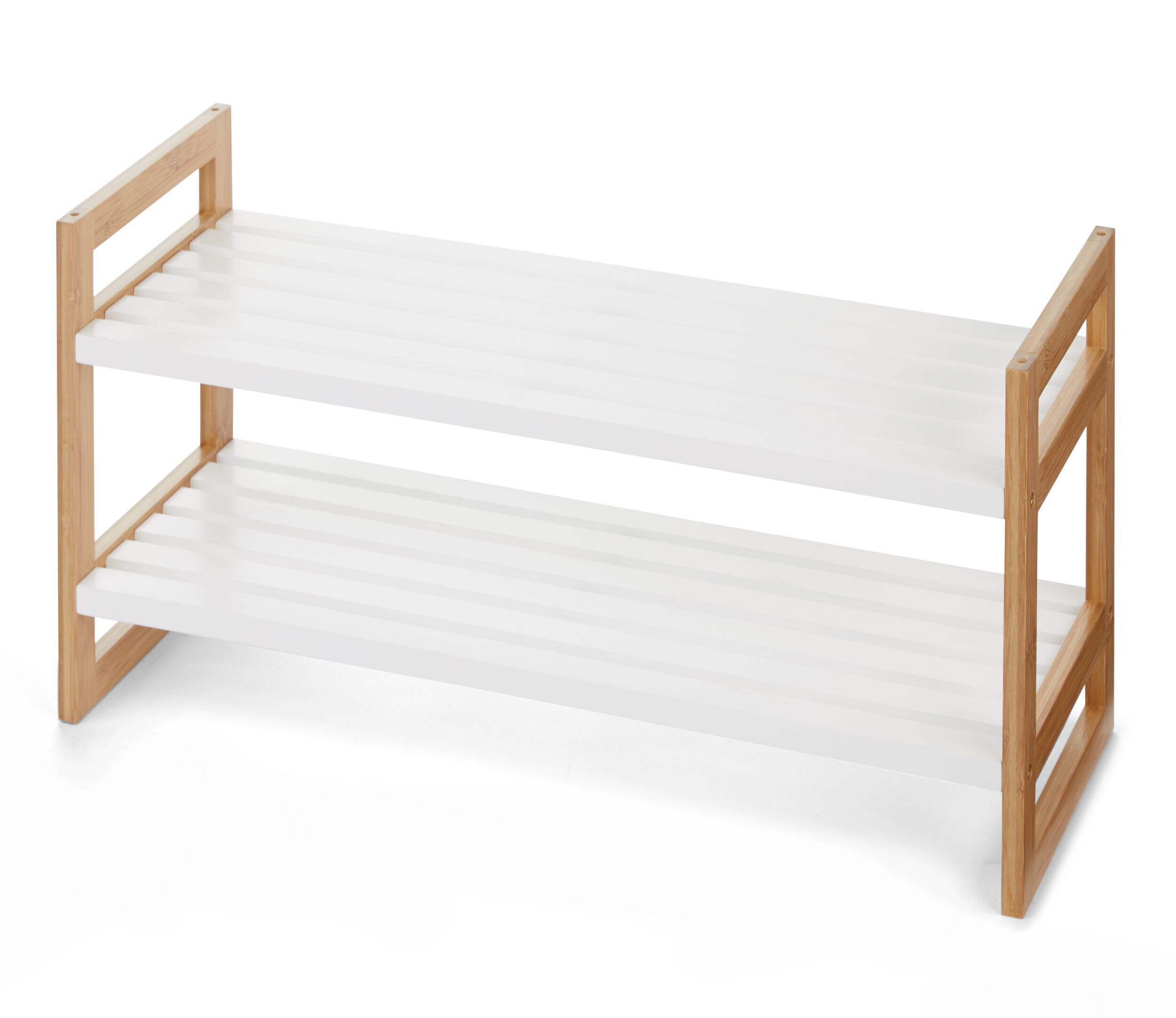 type A Wood Engrained 2-Tier Shoe Rack, Holds up to 6 Pairs of Shoes Front_Angled_Left