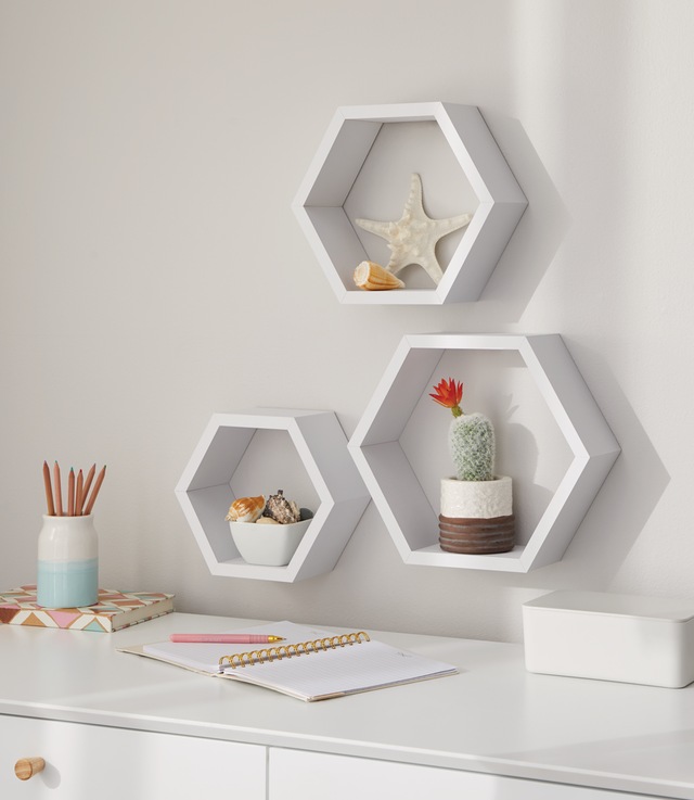 CANVAS MDF Floating Hexagonal Wall Shelves, 3pc Canadian Tire