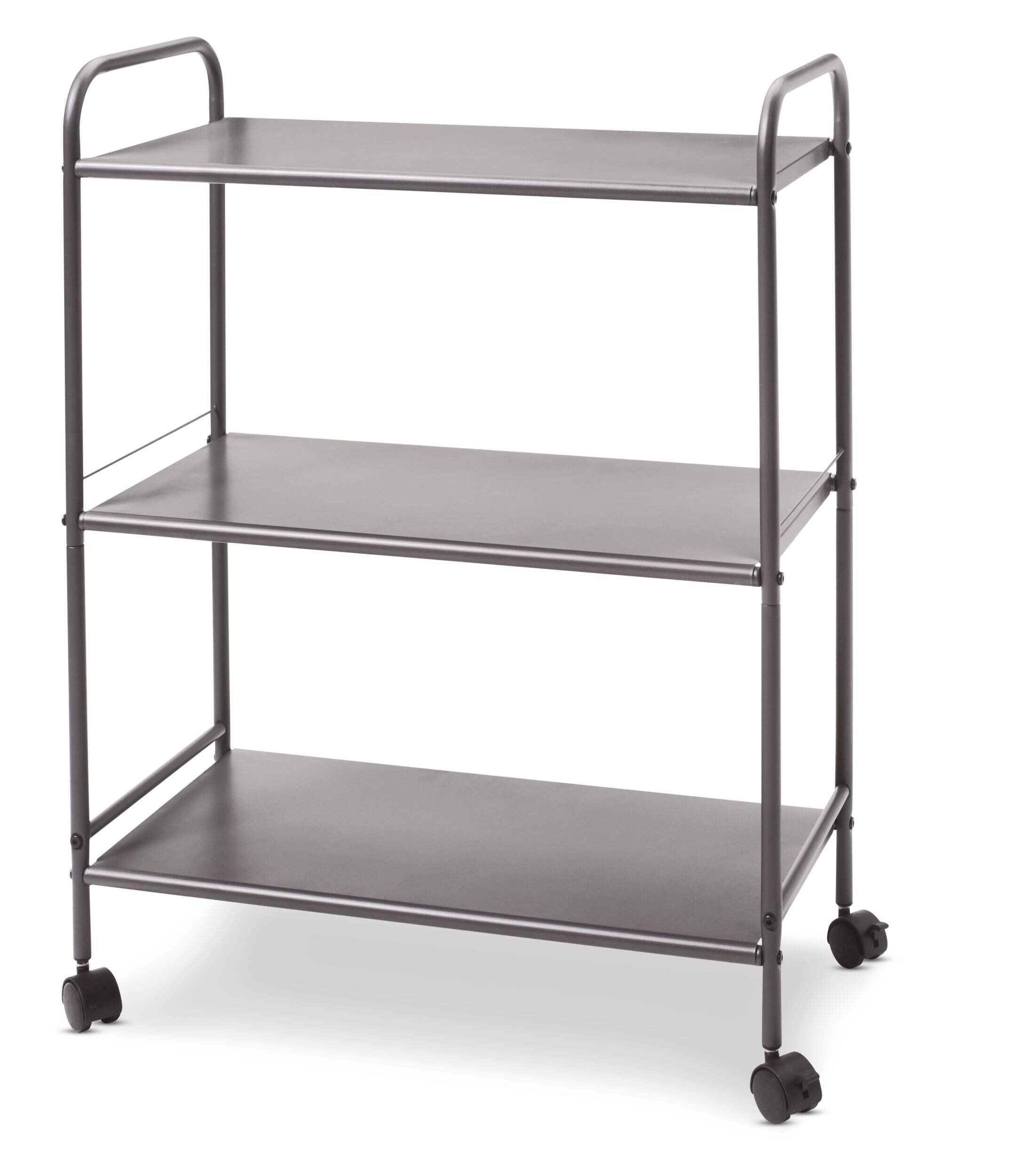 type A Radiant 3-Tier Utility Cart with Wheels, Grey Front_Three_Fourths_Angled_Left