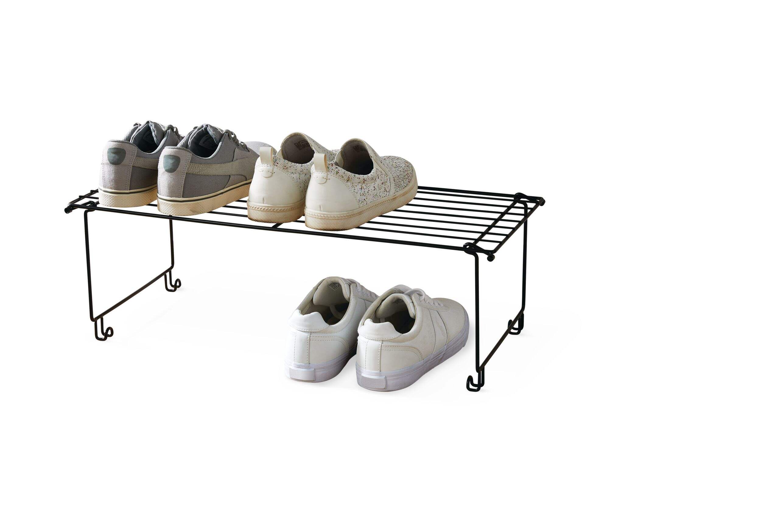 Type A Stackable Shoe Shelf, Black Front_Three_Fourths_Angled_Left