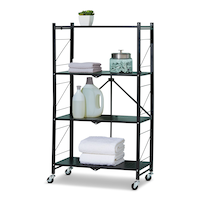 type A Perspective 4-Tier Foldable Storage Rack with Wheels, Black
