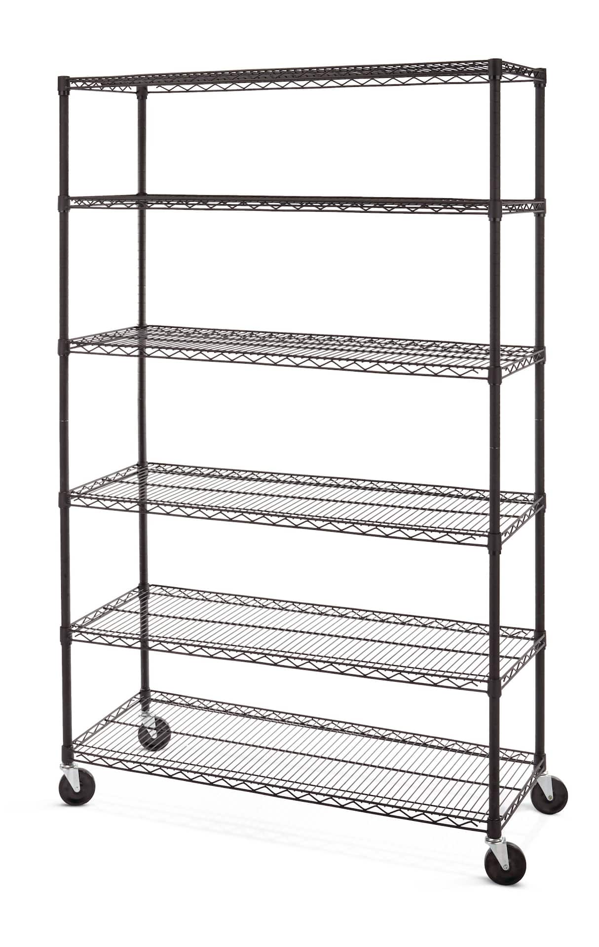 Type A 6-Tier Adjustable Wire Shelving Storage Unit with Wheels, Black