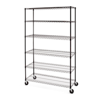 Type A 6-Tier Adjustable Wire Shelving Storage Unit with Wheels, Black Front_Three_Fourths_Angled_Left