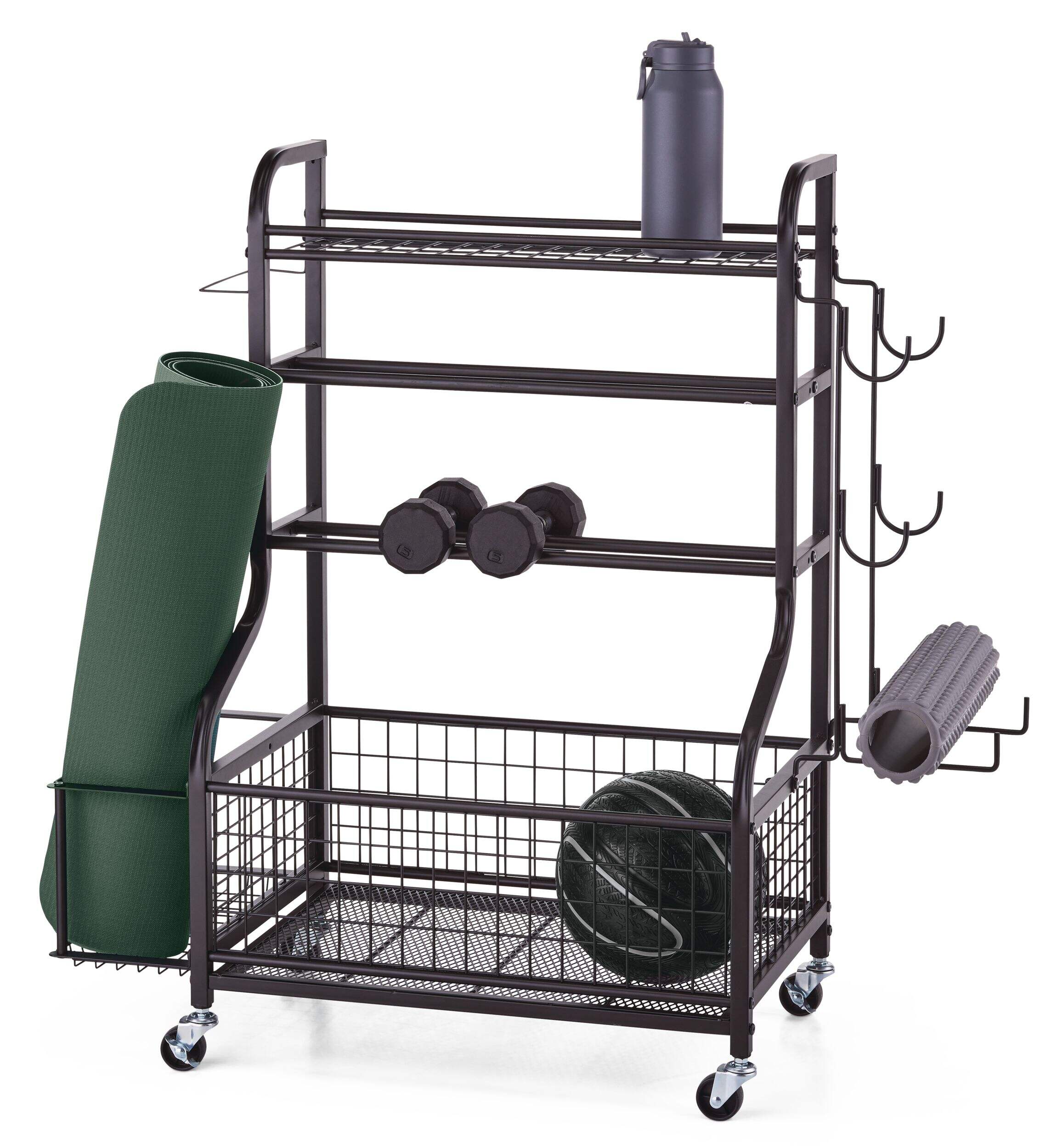 Type A Multifunction Storage Rack with Wheels, Black Front_Three_Fourths_Angled_Left