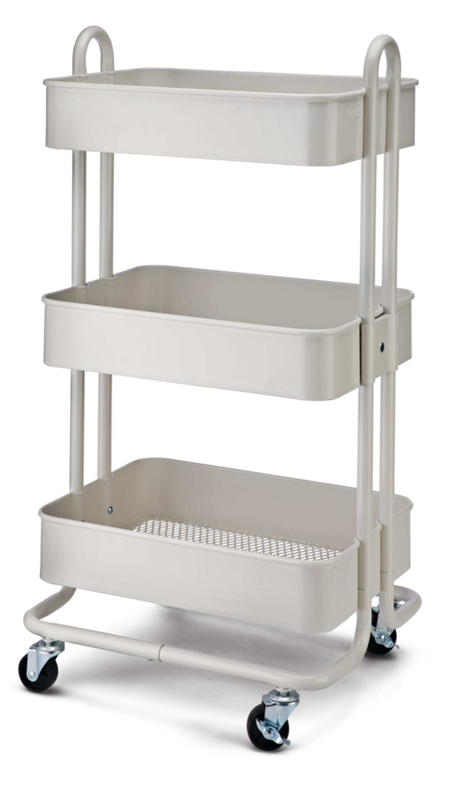 type A Momentum Steel 3-Tier Utility Cart with 4 Wheels, White Front_Angled_Left