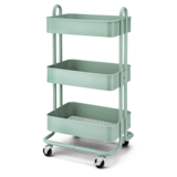 type A Momentum Steel 3-Tier Utility Cart with 4 Wheels, Eucalyptus Front_Angled_Left