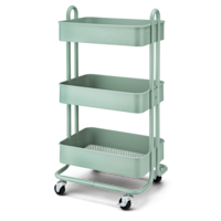 type A Momentum Steel 3-Tier Utility Cart with 4 Wheels, Eucalyptus Front_Angled_Left