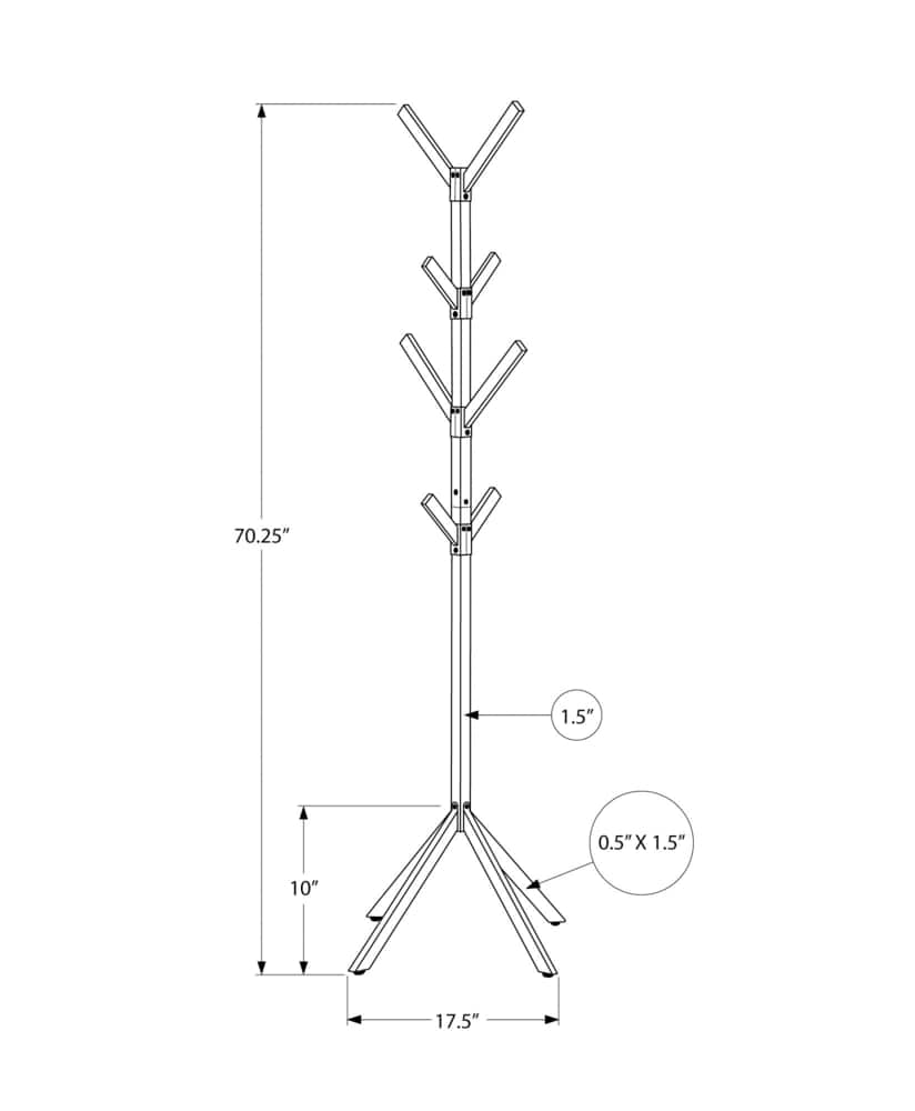 Monarch Metal Industrial Freestanding Coat Rack with 8 Hooks, Black, 70 ...