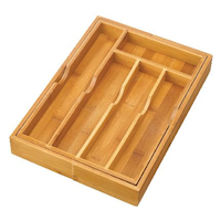 type A Bamboo Expandable Kitchen Utensil Drawer/Cutlery Organizer Tray Front_Angled_Left