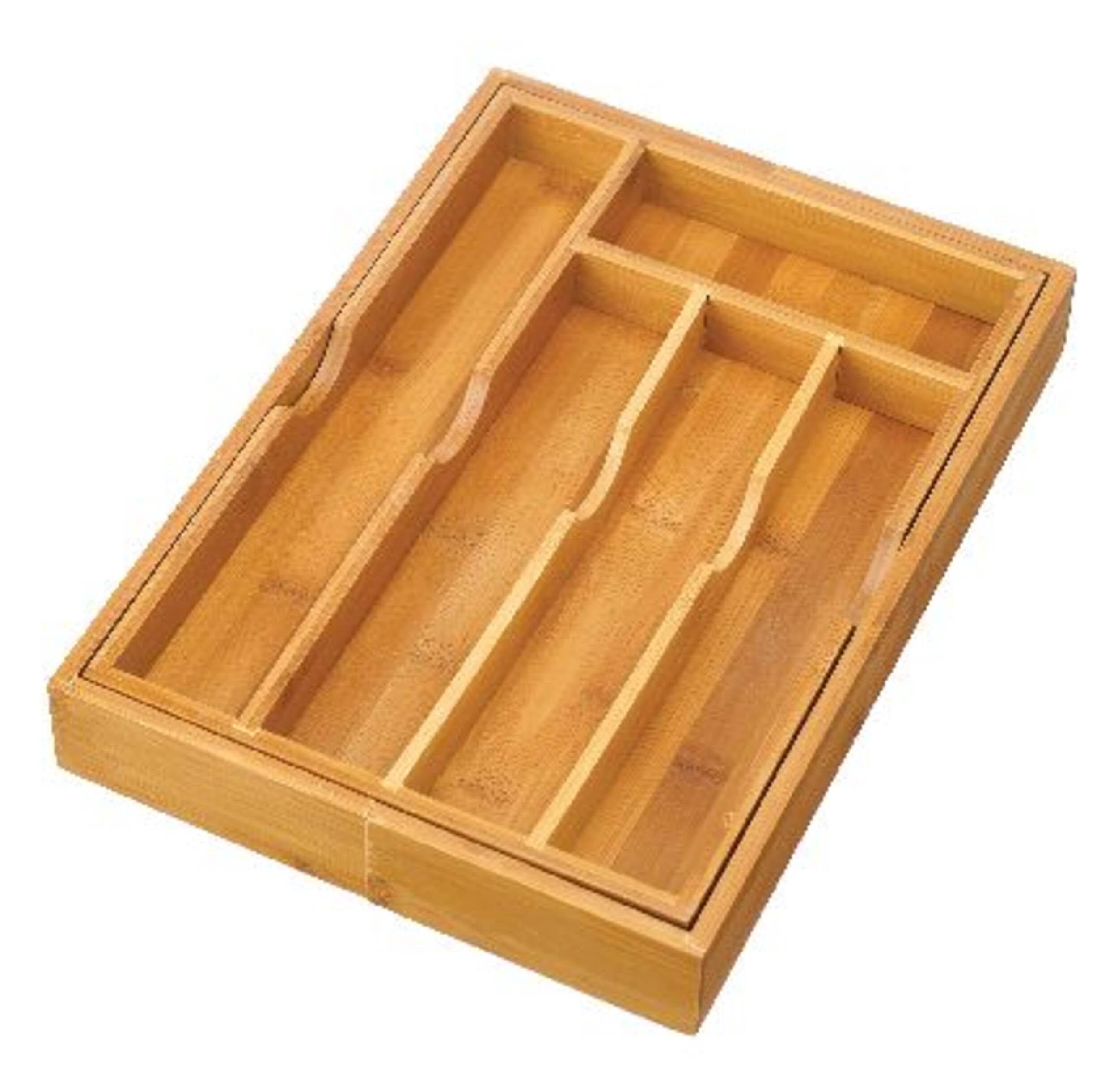 type A Bamboo Expandable Kitchen Utensil Drawer/Cutlery Organizer Tray Front_Angled_Left