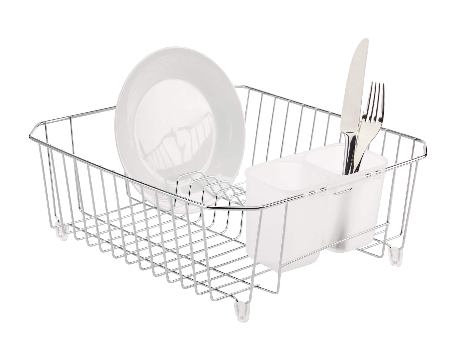 Type A Small Metal Dish Drying Draining Rack For Kitchen Chrome 14.25 x 12.5 x 5 in