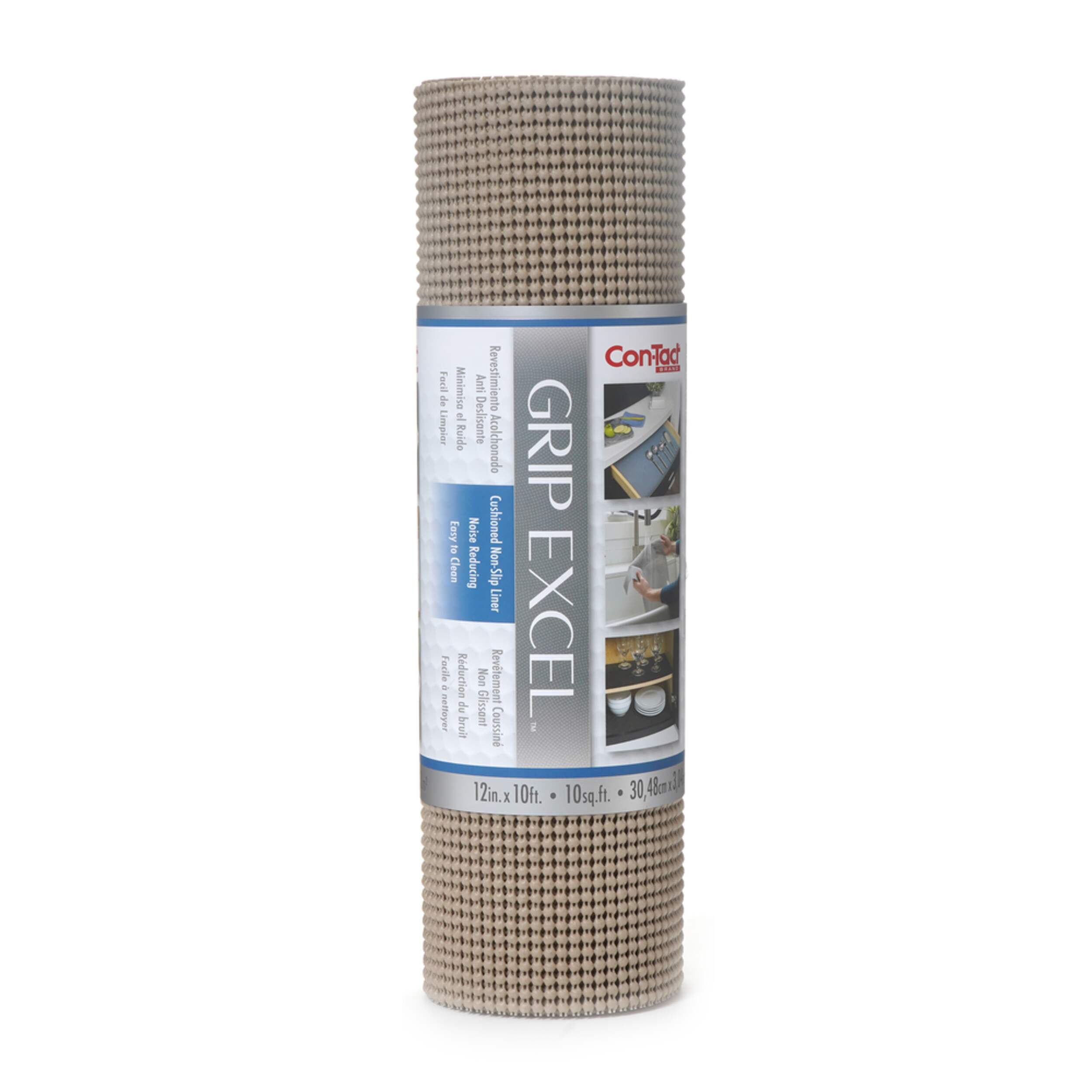 Con-Tact Grip Excel Non-Adhesive Cushioned Shelf/Drawer Liner, Taupe, 12-in x 10-ft Front_Flat