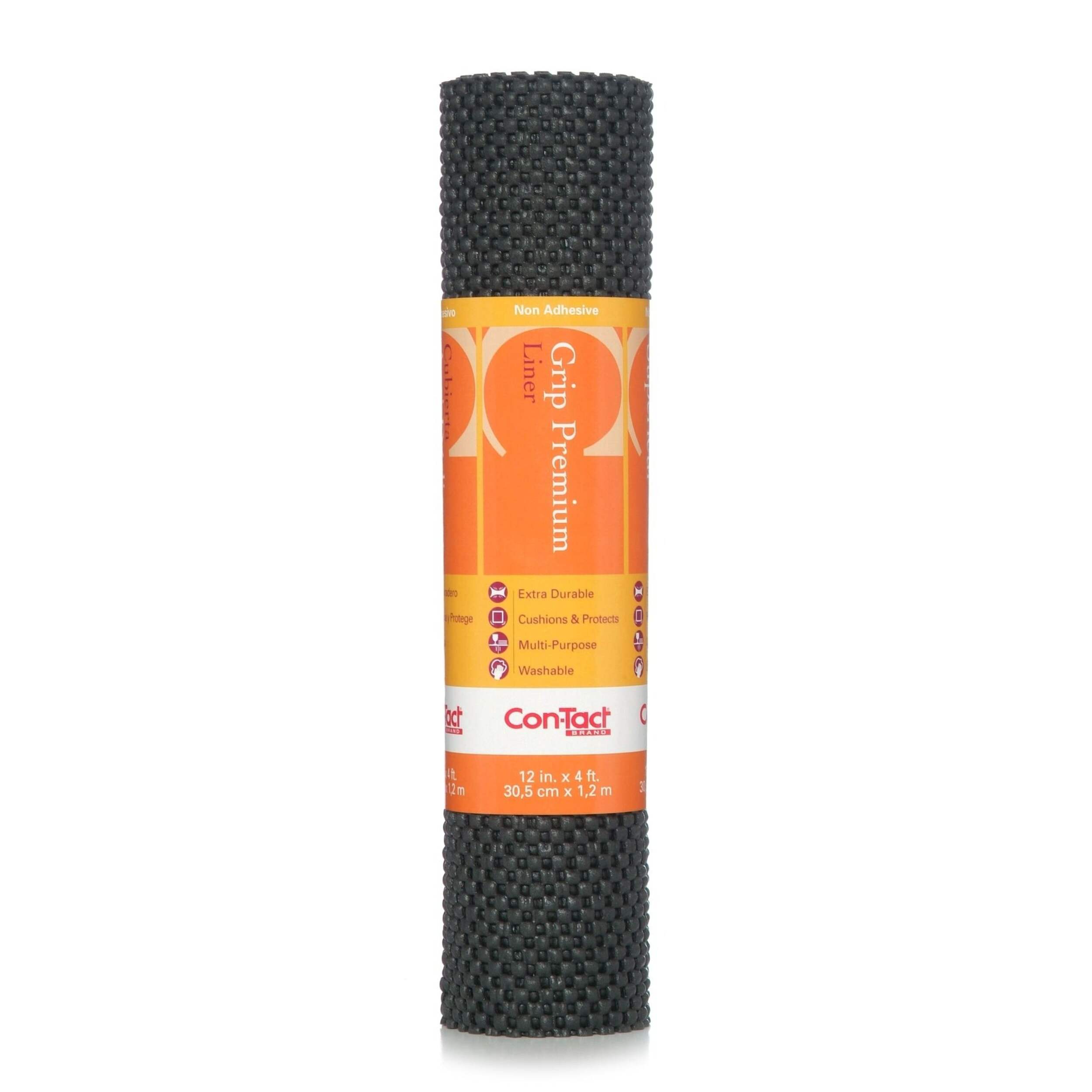 Con-Tact Grip Premium Non-Adhesive Cushioned Shelf/Drawer Liner, Black, 20-in x 4-ft Front_Flat