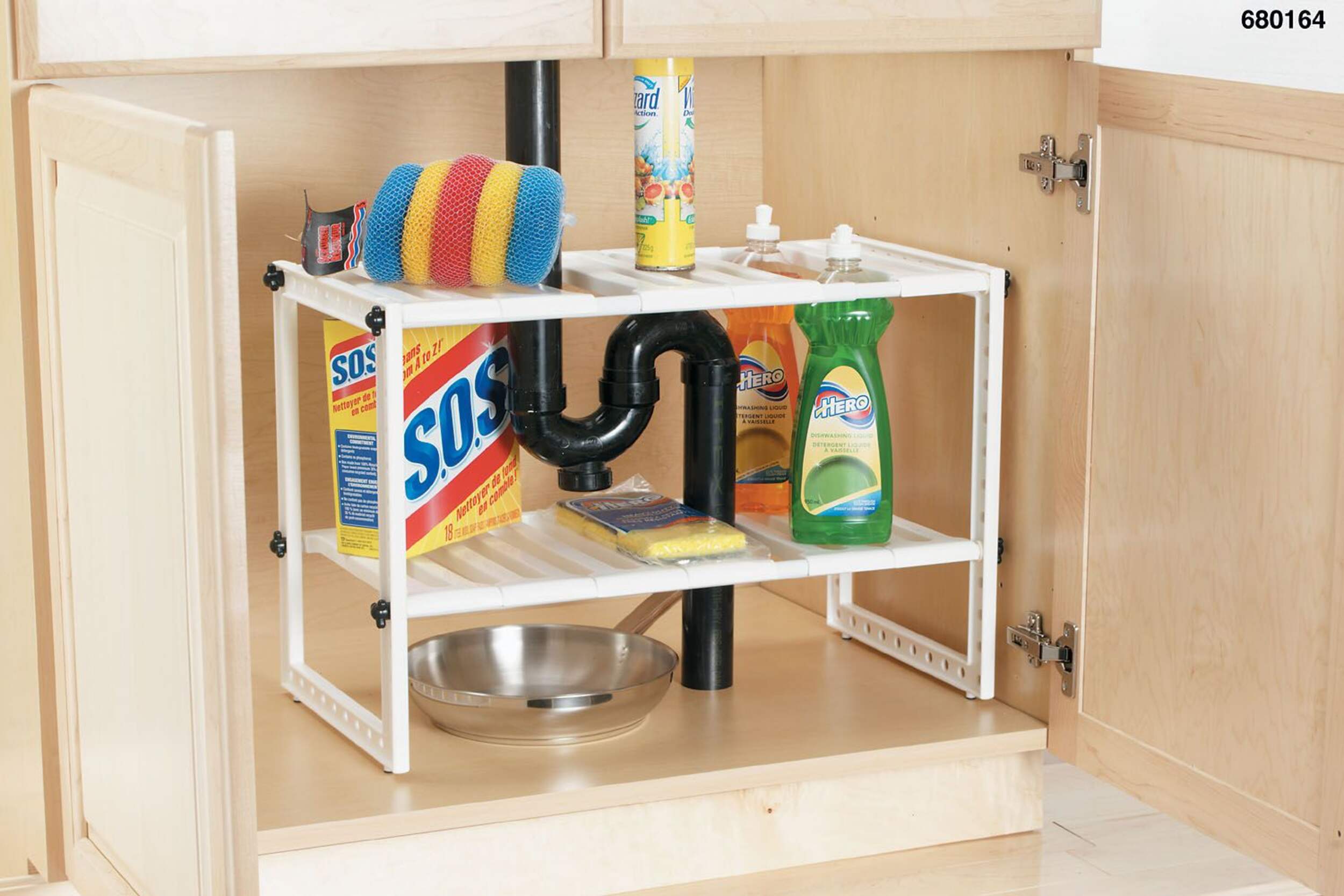 Under Sink Expandable Shelf Front_Three_Fourths_Angled_Right