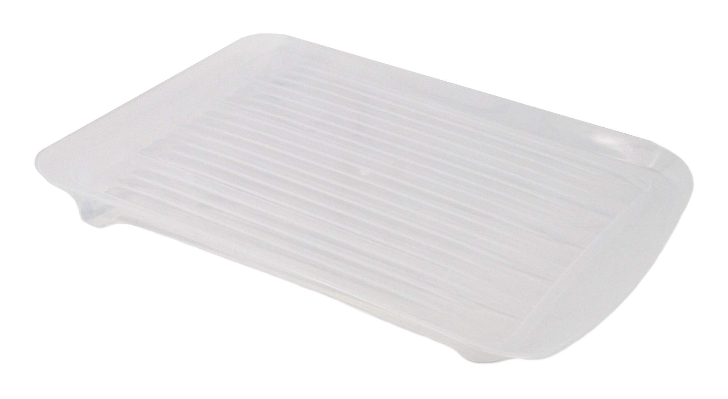 Type A Anti-Microbial Plastic Drainboard Tray For Kitchen Dish Drying Rack, Clear Front_Angled_Right
