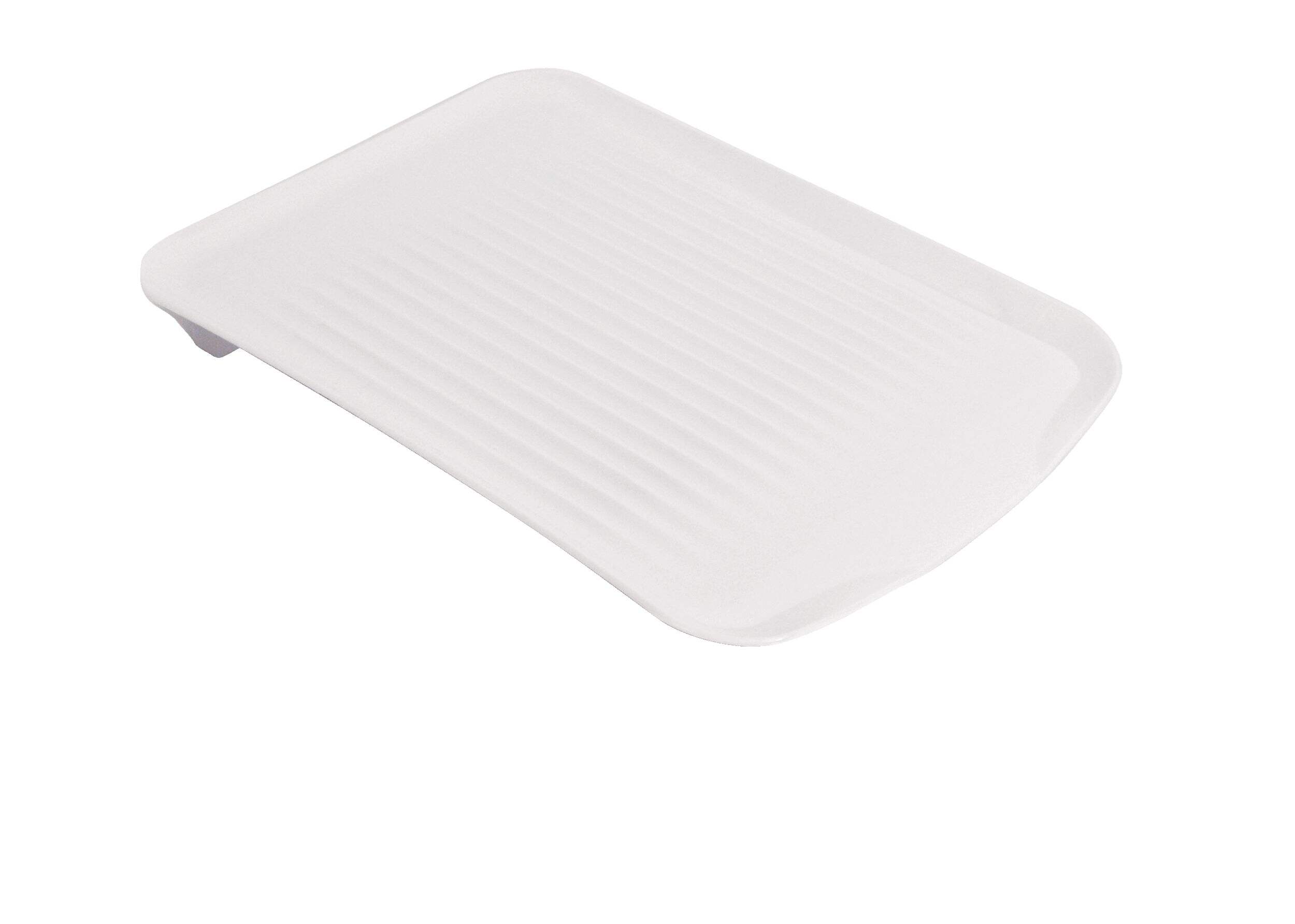 Type A Anti-Microbial Plastic Drainboard Tray For Kitchen Dish Drying Rack, White Front_Angled_Right