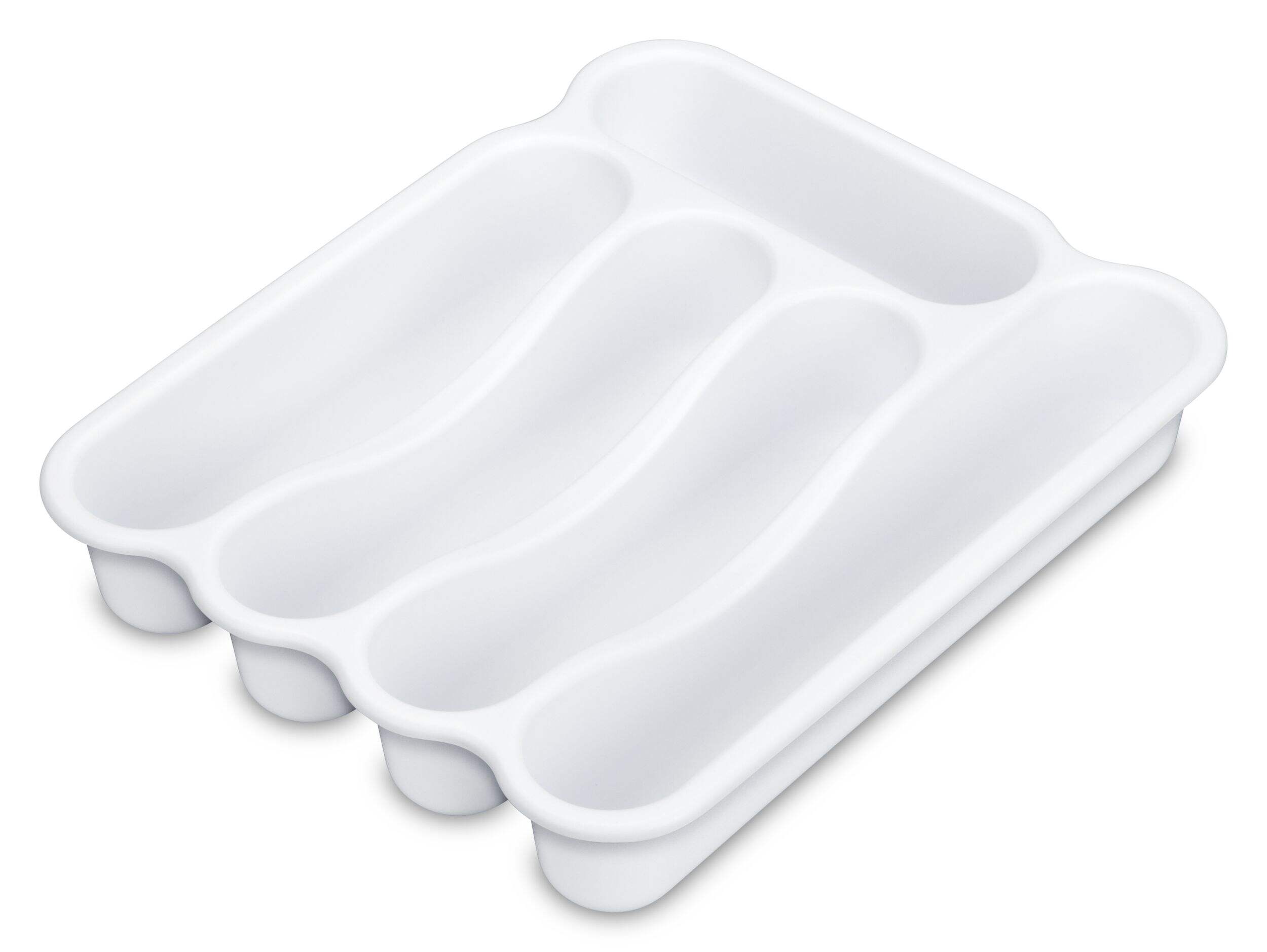 Sterilite Plastic 5-Compartment Cutlery & Kitchen Utensil Drawer Organizer Tray/Holder, White Overhead_Plunge