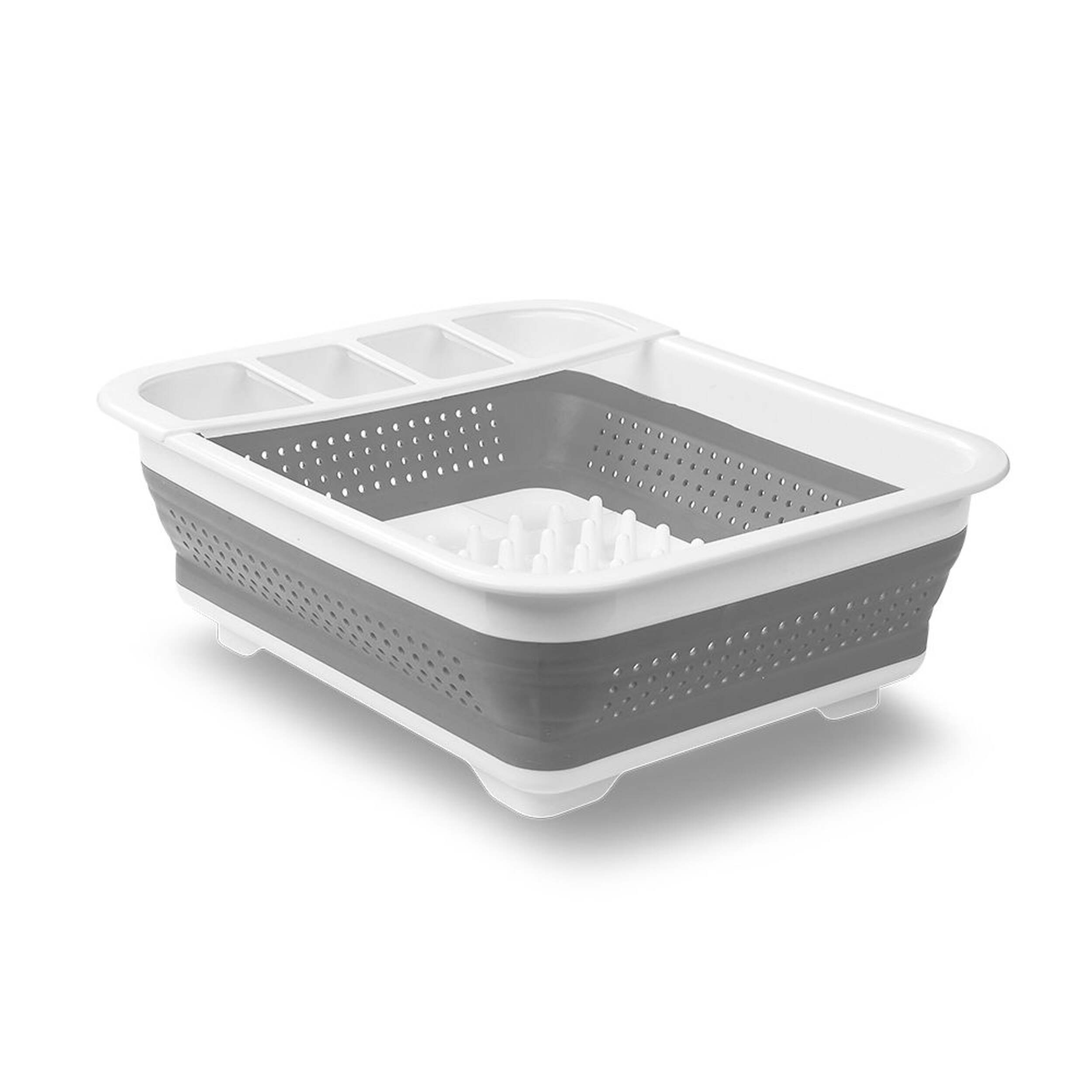 Madesmart Collapsible Folding Plastic Dish & Cutlery Drying Rack, White Front_Angled_Right