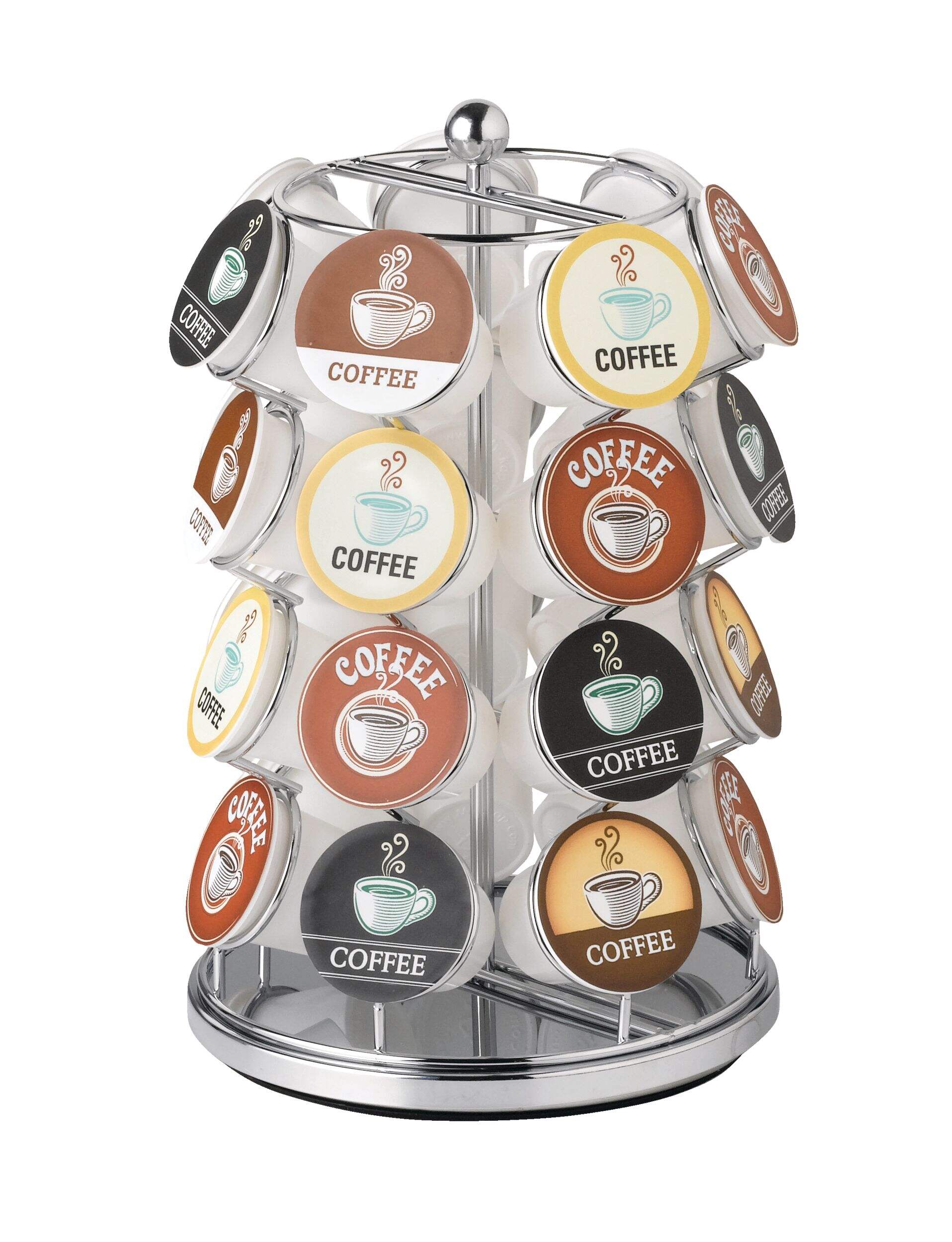 Heritage 28-Pod Rotating Keurig K-Cup/Coffee Pod Holder Storage Carousel, Chrome Front_Elevated