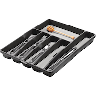 Madesmart Large 6-Compartment Cutlery & Kitchen Utensil Drawer Organizer Tray/Holder, Grey