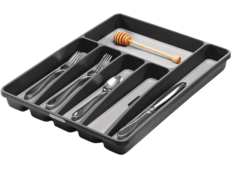 Madesmart Large Cutlery & Kitchen Utensil Drawer Organizer Tray/Holder, Grey
