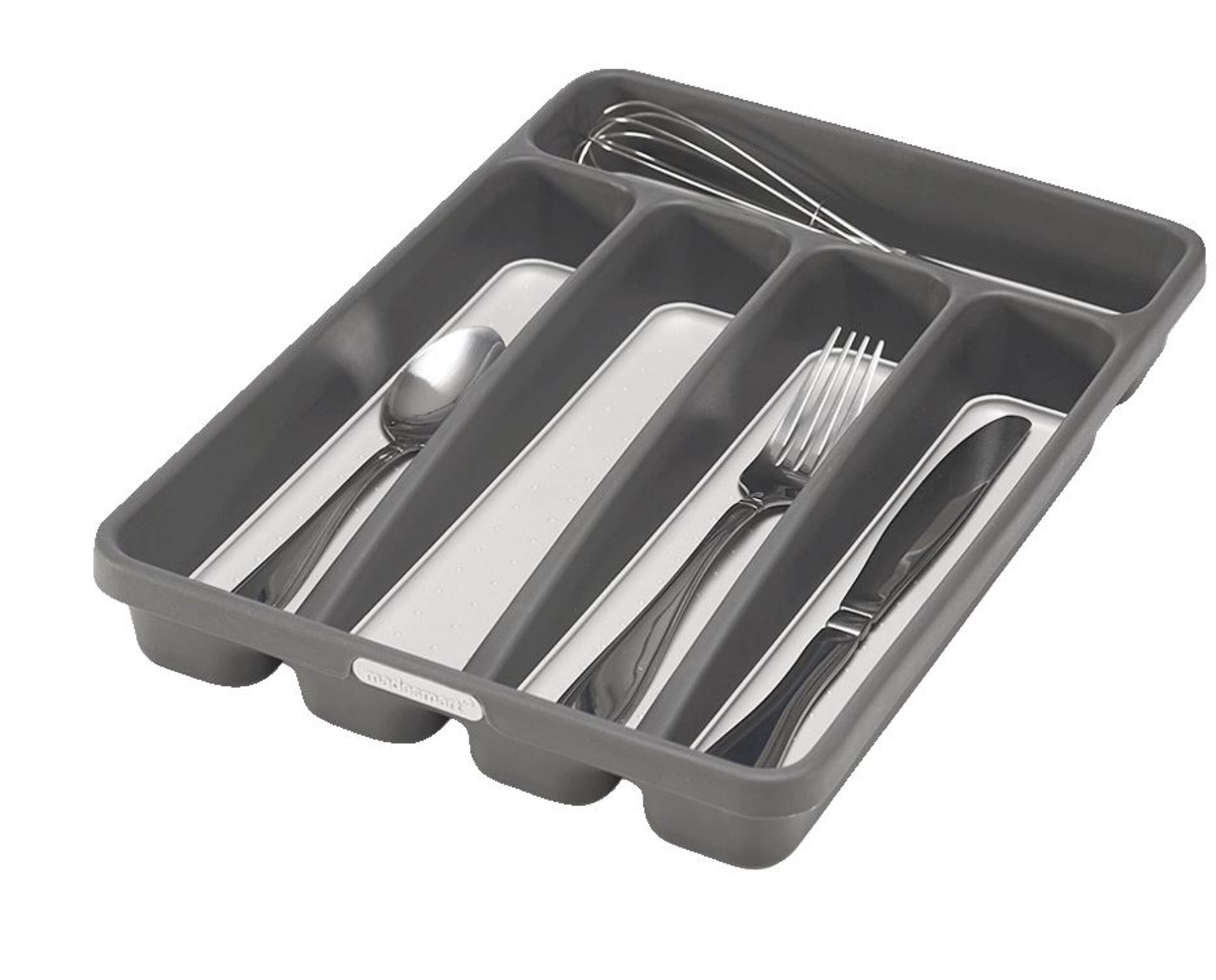 Madesmart Mini 5-Compartment Cutlery & Kitchen Utensil Drawer Organizer Tray/Holder, Grey Front_Angled_Left