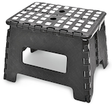 Maison Kleen Plastic Anti-Slip Folding Step Stool For Kitchen & Bathroom, Black, 9-in Front_Angled_Left
