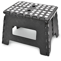 Maison Kleen Plastic Anti-Slip Folding Step Stool For Kitchen & Bathroom, Black, 9-in Front_Angled_Left