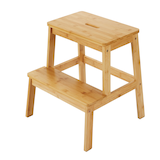 Type A Engrained Bamboo Wood Two-Step Stool For Kitchen & Bathroom, Natural, 17-in Front_Angled_Left